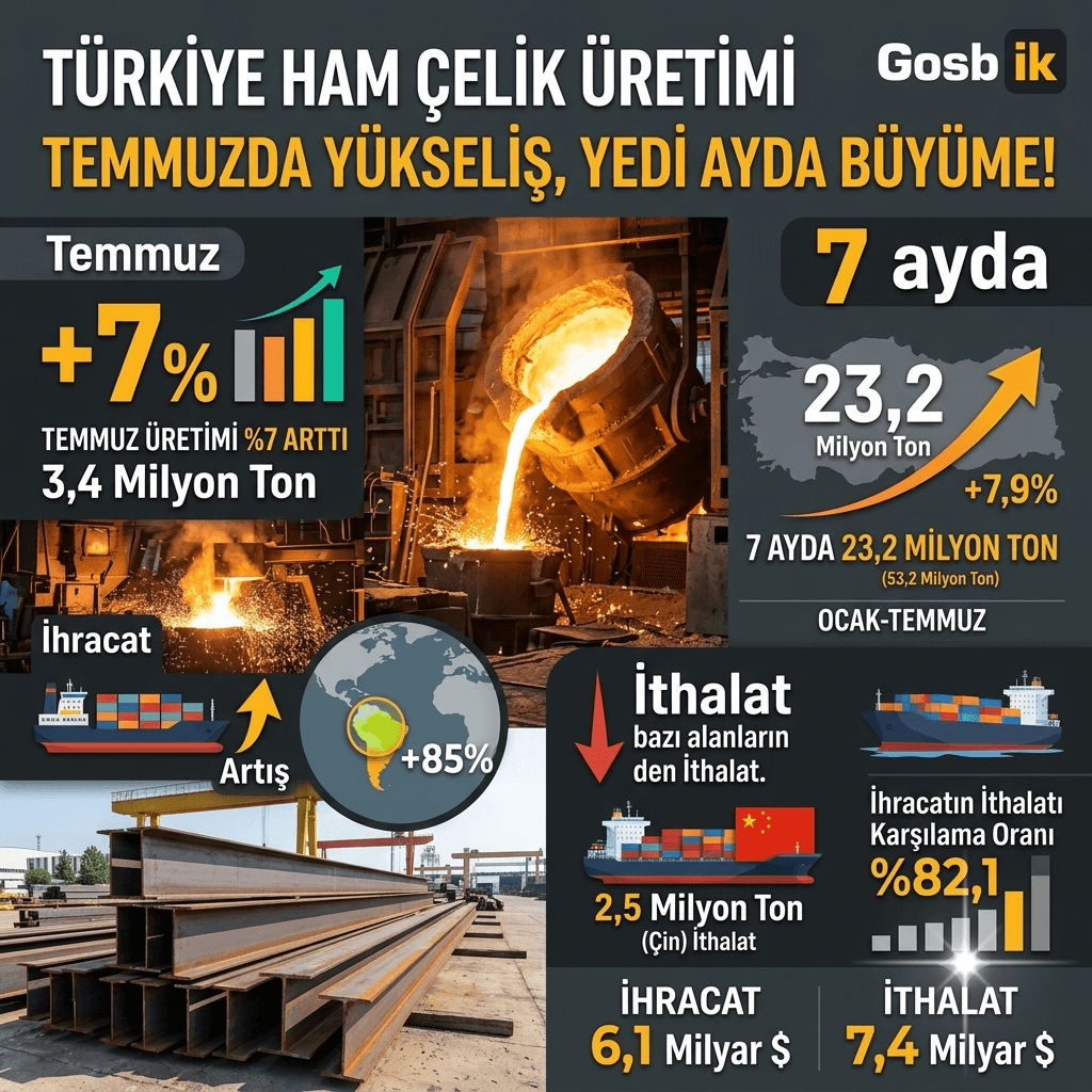Türkiye’nin Çelik Üretiminde Dikkat Çeken Artış: 7 Ayda 23,2 Milyon Tona Ulaştı! İhracat 6,1 Milyar Dolar