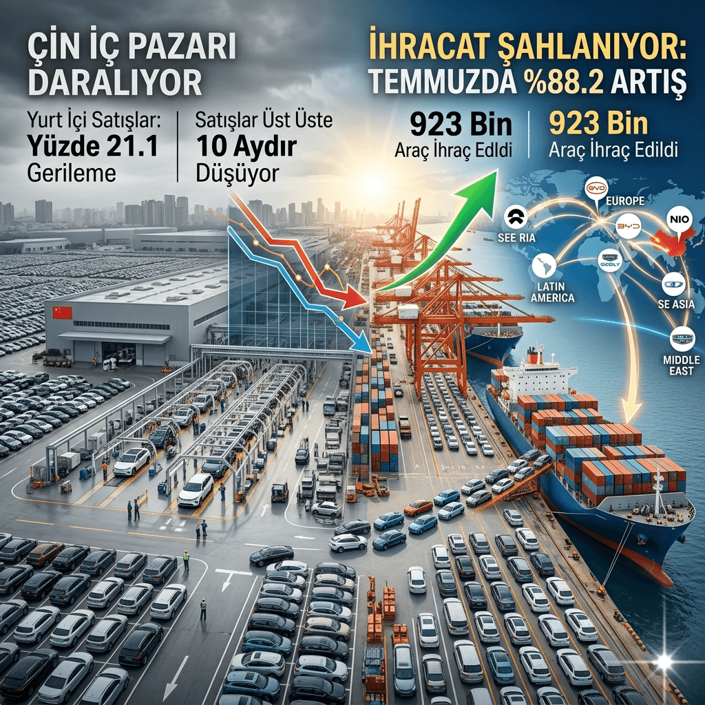 Çin Otomotivinde Dikkat Çeken Değişim: İç Satışlar Düşerken İhracat Yüzde 88 Artarak 923 Bin Adede Ulaştı