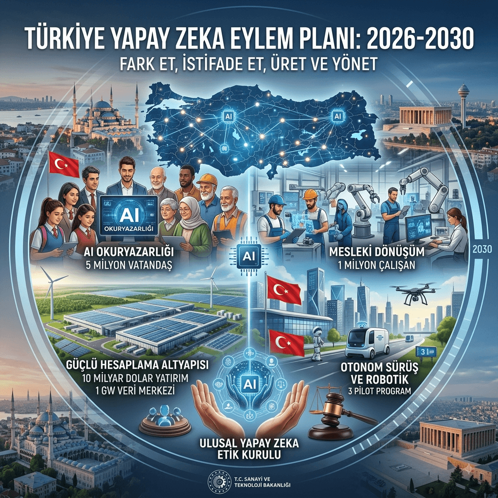 Türkiye’nin Yapay Zeka Yol Haritası Açıklandı: 5 Milyon Vatandaş, 10 Milyar Dolarlık Yatırım ve 25 Milyar TL Fon Hedefi