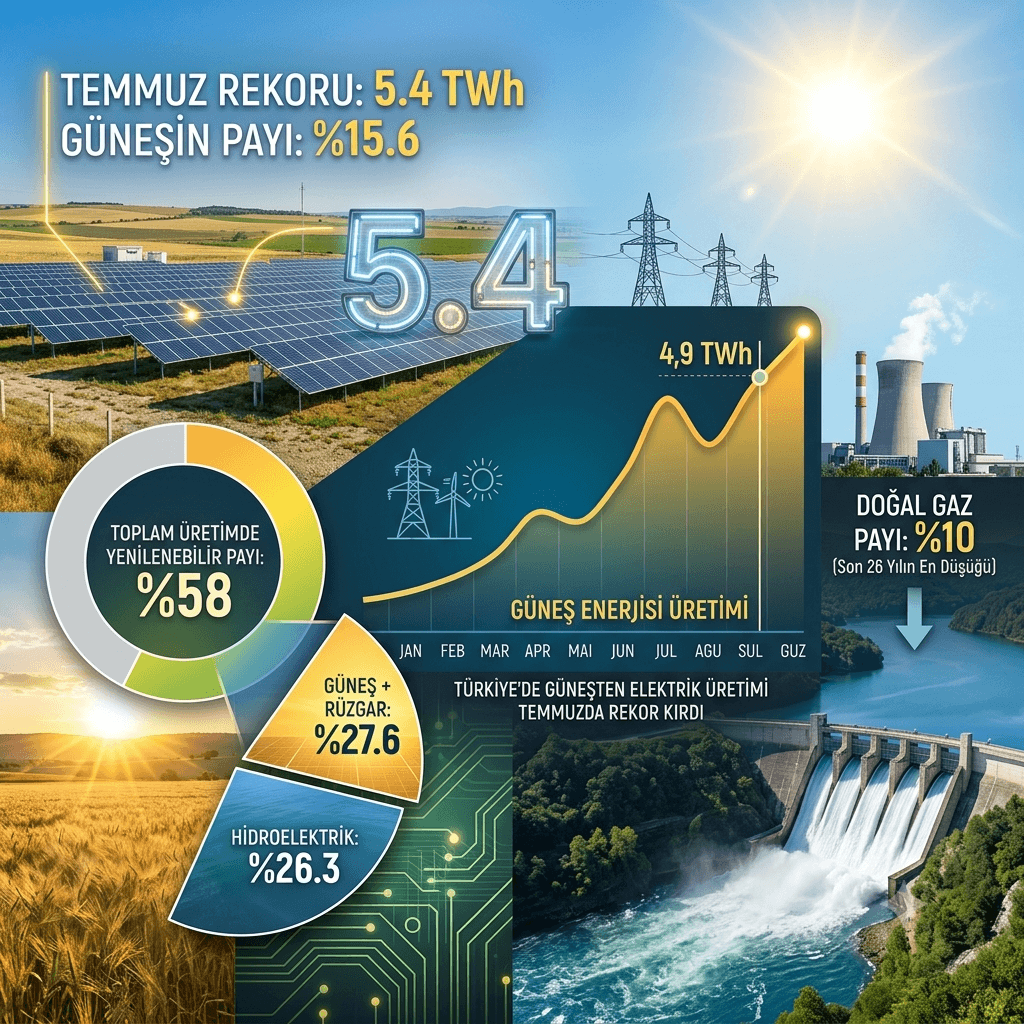 Güneşten Elektrik Üretiminde Rekor! Temmuzda Tarihin En Yüksek Seviyesi Görüldü