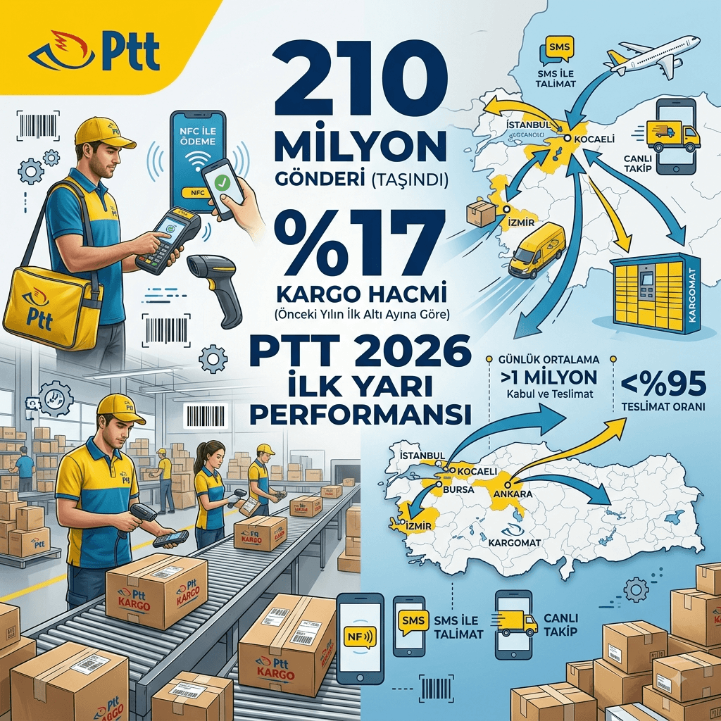 PTT'de Kargo Hacmi Yüzde 17 Arttı: 2026'nın İlk 6 Ayında 210 Milyon Gönderi Taşındı