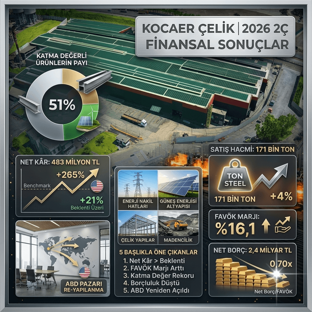 Kocaer Çelik'ten güçlü bilanço: 2026 ikinci çeyrekte net kâr beklentiyi aştı, FAVÖK marjı yüzde 16,1'e yükseldi