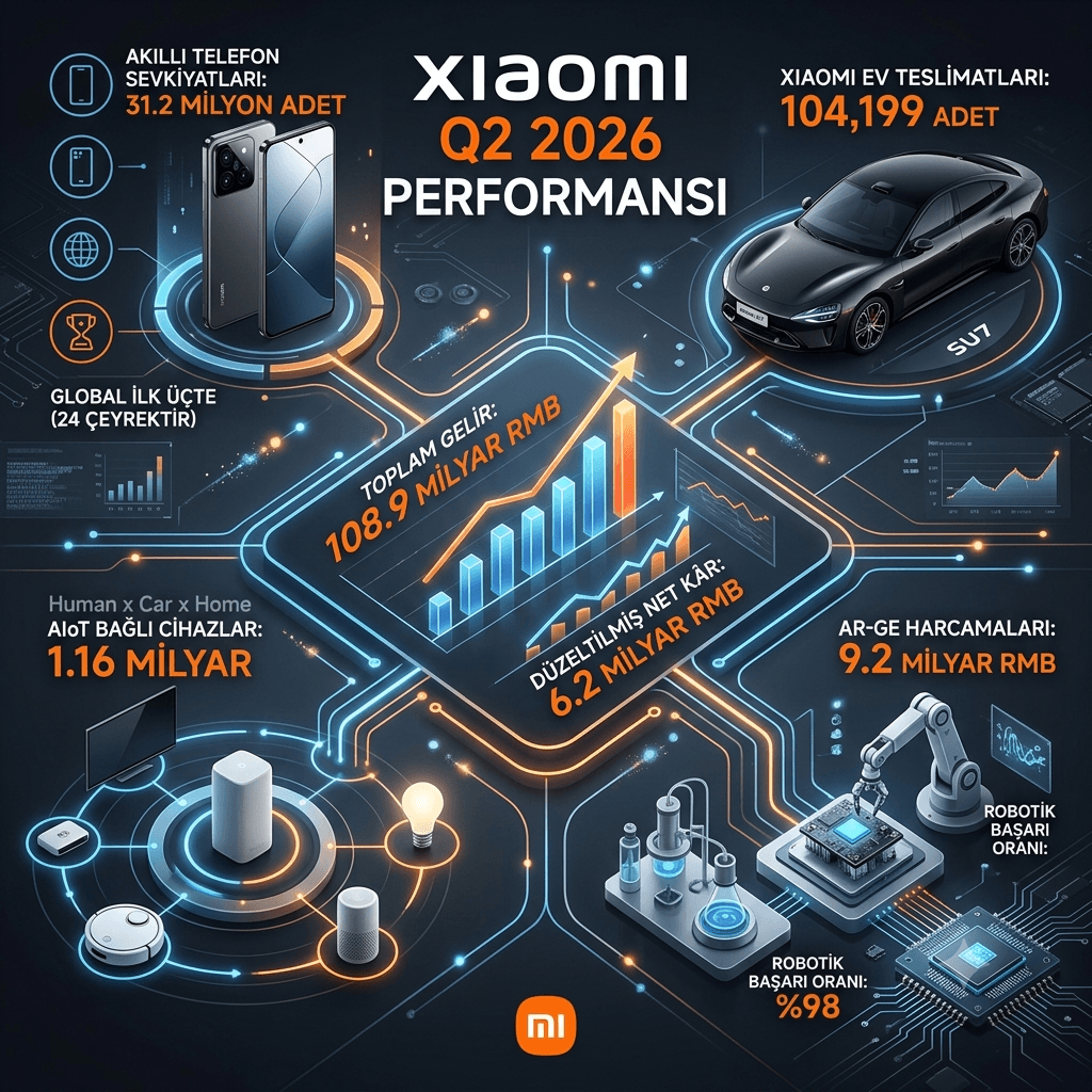Xiaomi’nin 2026 İkinci Çeyrek Kârı 6,2 Milyar Yuan Oldu: Gelir 108,9 Milyar RMB’ye Ulaştı