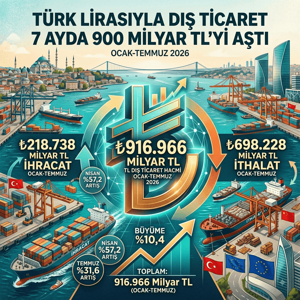Türk Lirasıyla Dış Ticaret 7 Ayda 900 Milyar TL’yi Aştı: Hacim 916,9 Milyar TL’ye Ulaştı