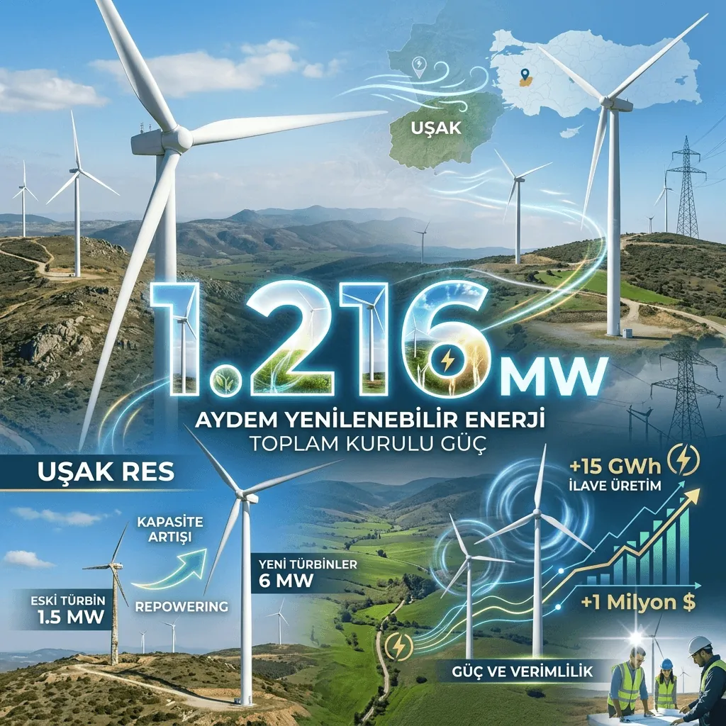 Aydem Yenilenebilir Enerji'nin Kurulu Gücü 1.216 Megavata Ulaştı: Uşak RES Yatırımı Tamamlandı
