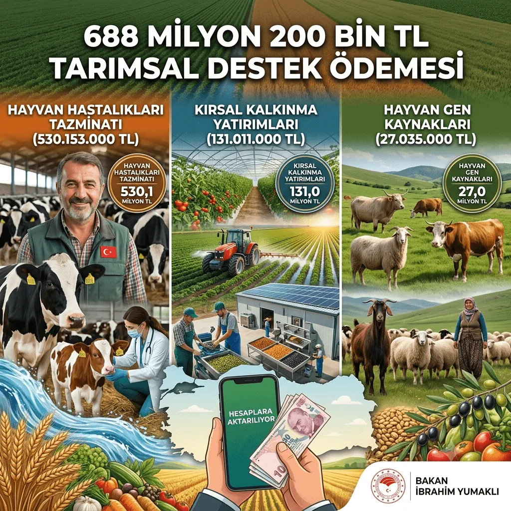Çiftçilere 688 Milyon TL’lik Destek Ödemesi: 3 Farklı Kalemde Hesaplara Yatıyor
