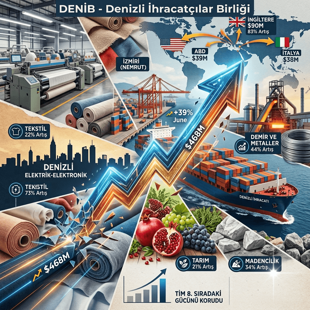 Denizli İhracatında Güçlü Sıçrama! Haziran'da %39 Artışla 468 Milyon Dolar, Türkiye'de İlk 8'deki Yerini Korudu