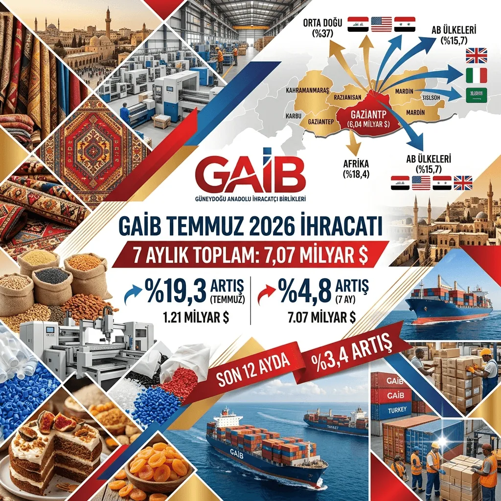 GAİB İhracatında Güçlü Yükseliş: Temmuzda 1,2 Milyar Dolar, 7 Ayda 7,07 Milyar Dolarlık İhracat