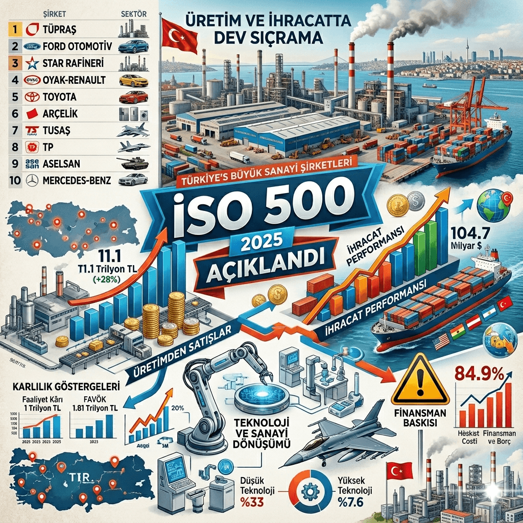 İSO 500 2025 Açıklandı: Türkiye’nin En Büyük Sanayi Şirketleri, Üretim ve İhracatta Dev Sıçrama!