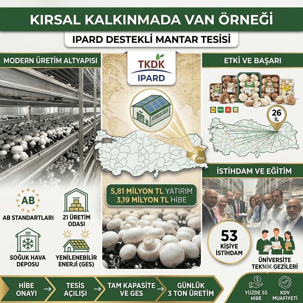 Van'da IPARD Destekli Dev Yatırım: Günlük 3 Ton Üreten Mantar Tesisi Kırsal Kalkınmaya Güç Katıyor