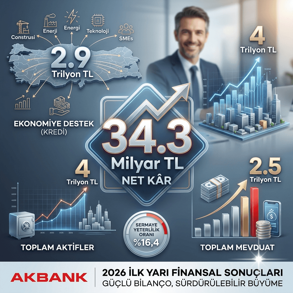 Akbank'tan 2026'nın İlk Yarısında 34,3 Milyar Liralık Kar: Aktif Büyüklüğü 4 Trilyon TL'yi Aştı