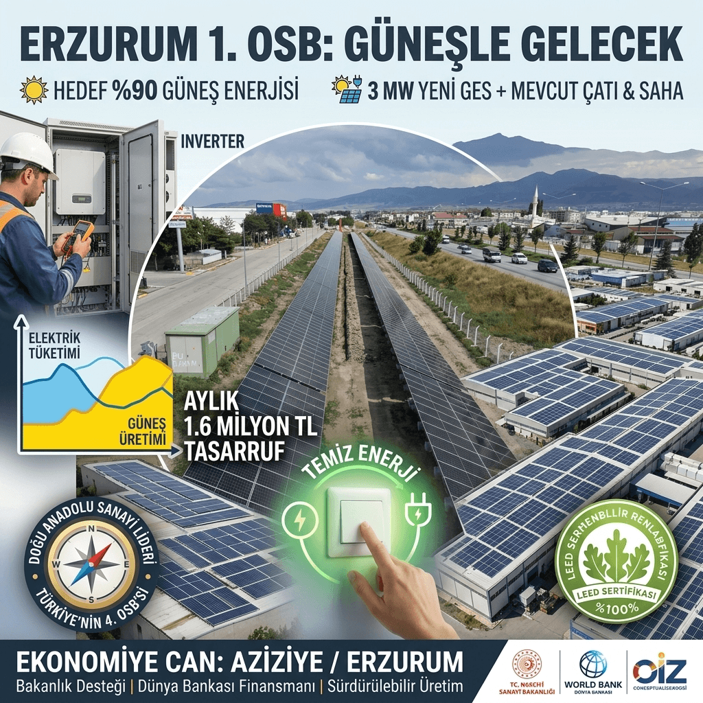Erzurum 1. OSB’de Enerjide Büyük Dönüşüm: Elektriğin Yüzde 90’ı Güneşten Sağlanacak