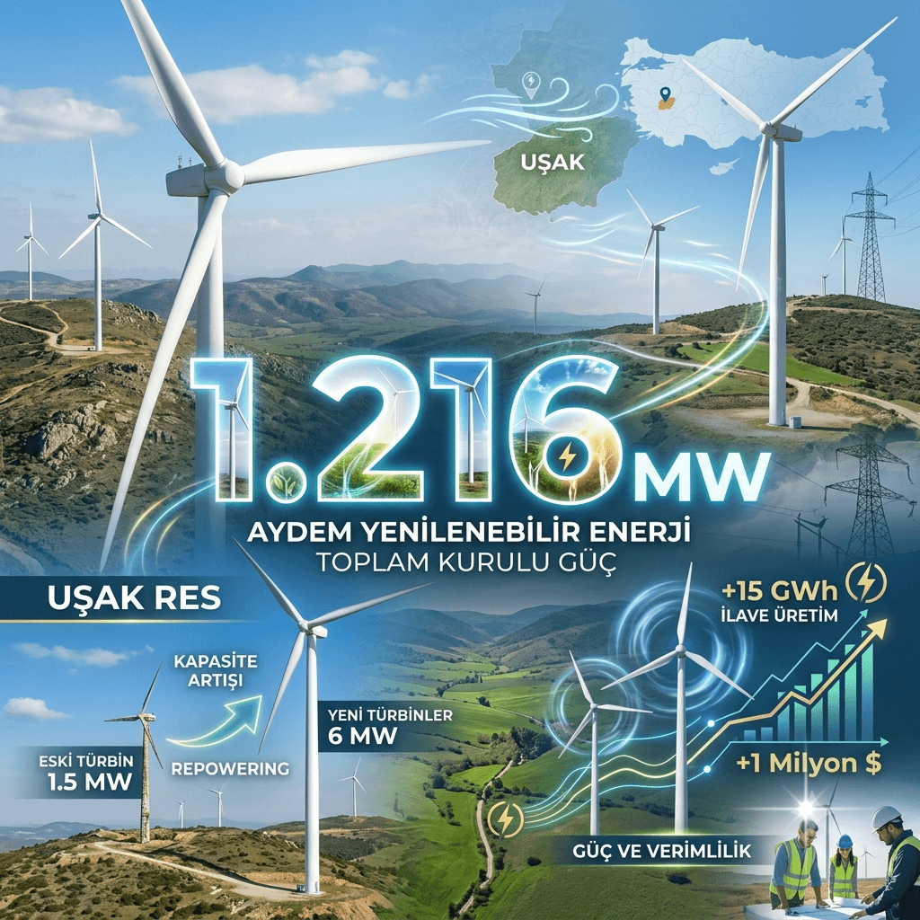 Aydem Yenilenebilir Enerji'nin Kurulu Gücü 1.216 Megavata Ulaştı: Uşak RES Yatırımı Tamamlandı