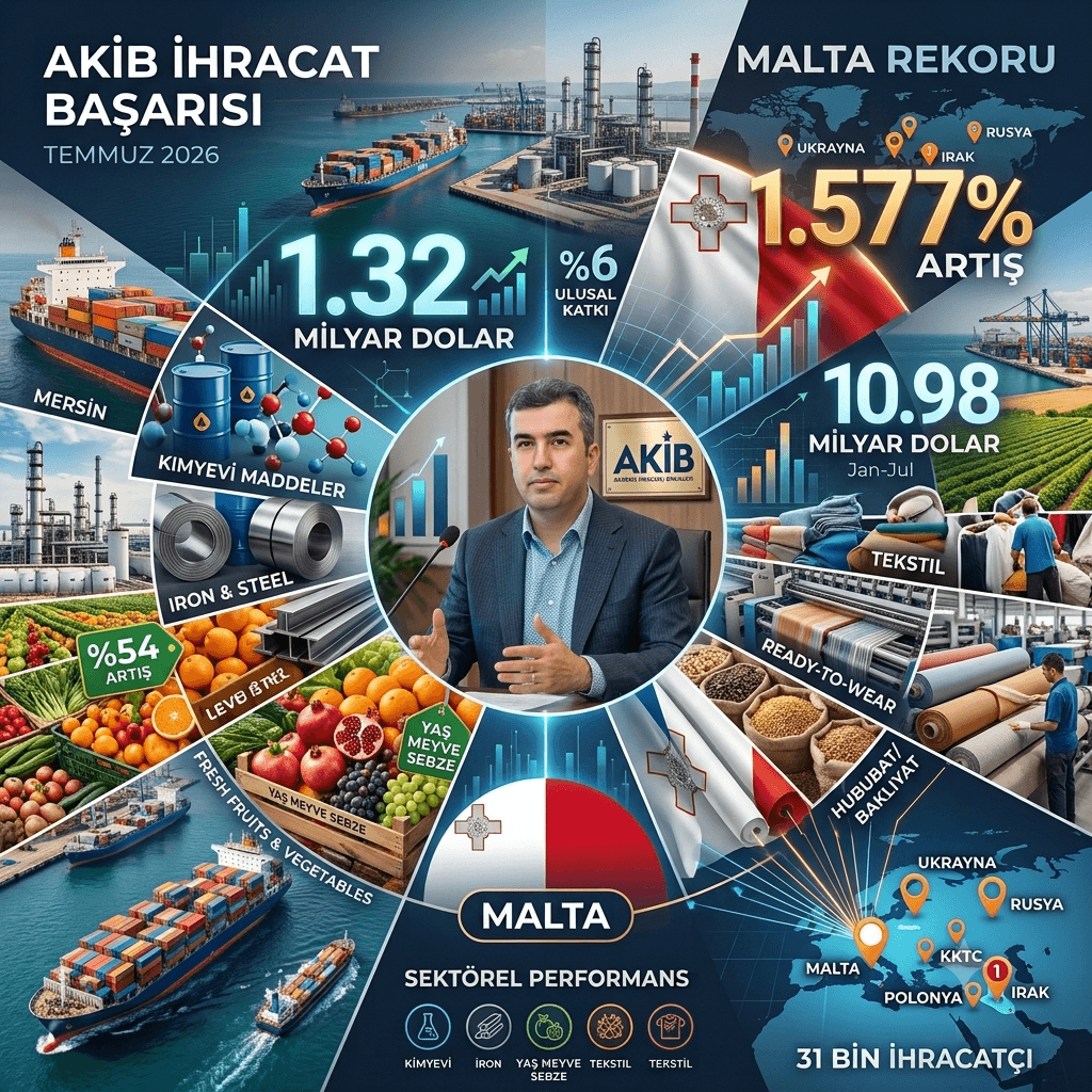 AKİB'den Temmuzda 1,32 Milyar Dolarlık İhracat! Malta'da Yüzde 1.577'lik Rekor Artış Dikkat Çekti