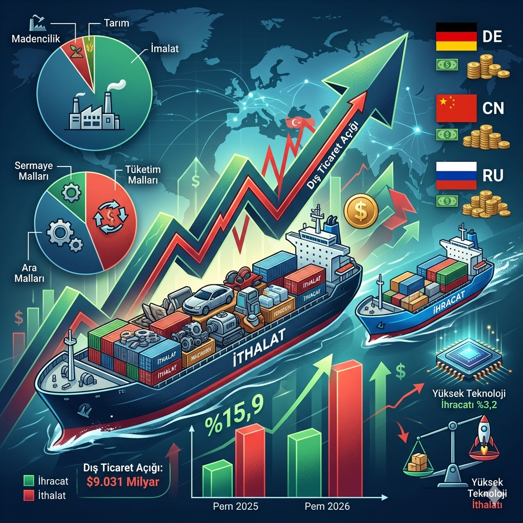 Şubat 2026 Dış Ticaret Verileri: İthalat %5,5 Artarak İhracatı Geride Bıraktı, Dış Ticaret Açığı 9 Milyar Doları Aştı ve Karşılama Oranı Geriledi