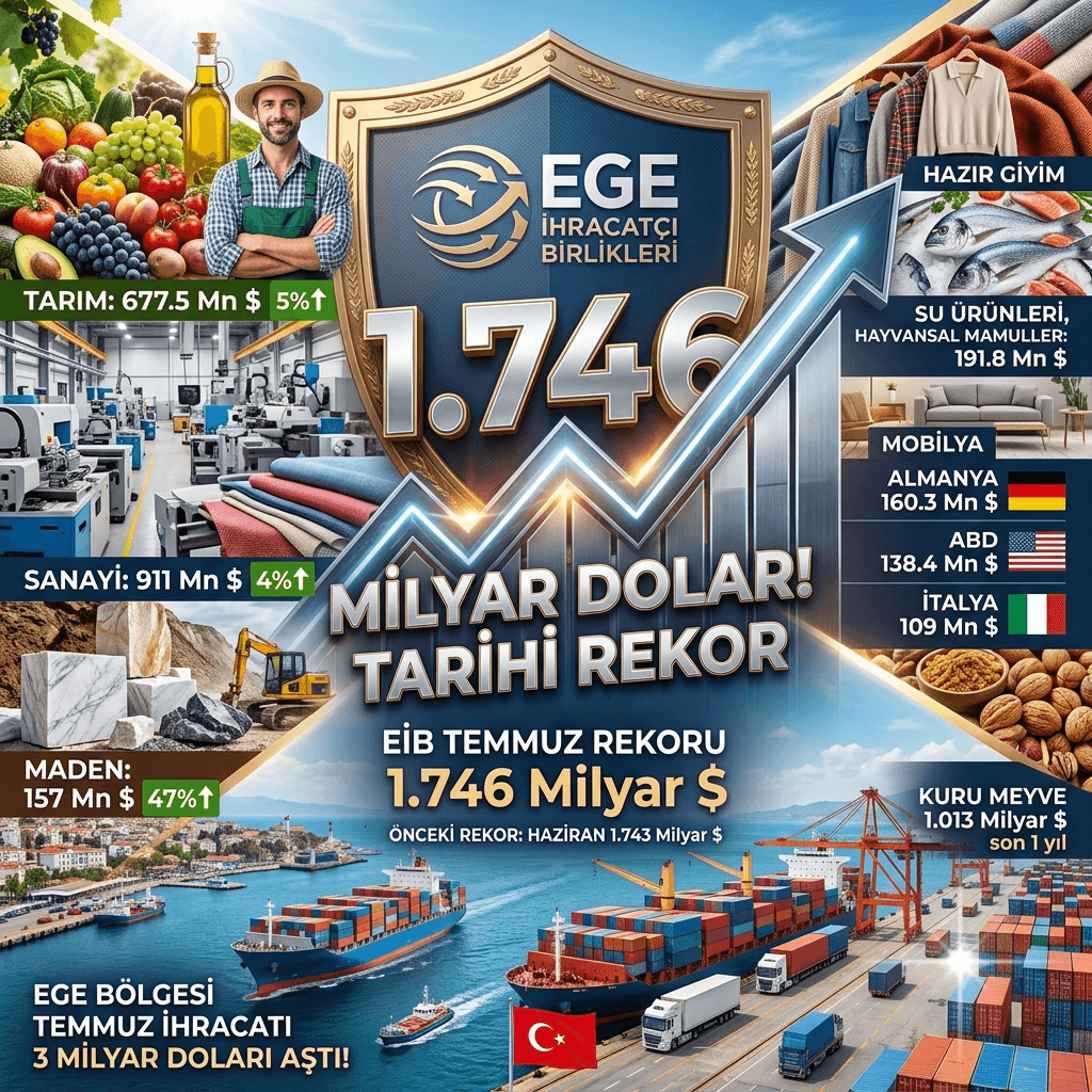 Ege İhracatçı Birlikleri Tarih Yazdı: Temmuzda 1,746 Milyar Dolarla Aylık İhracat Rekoru
