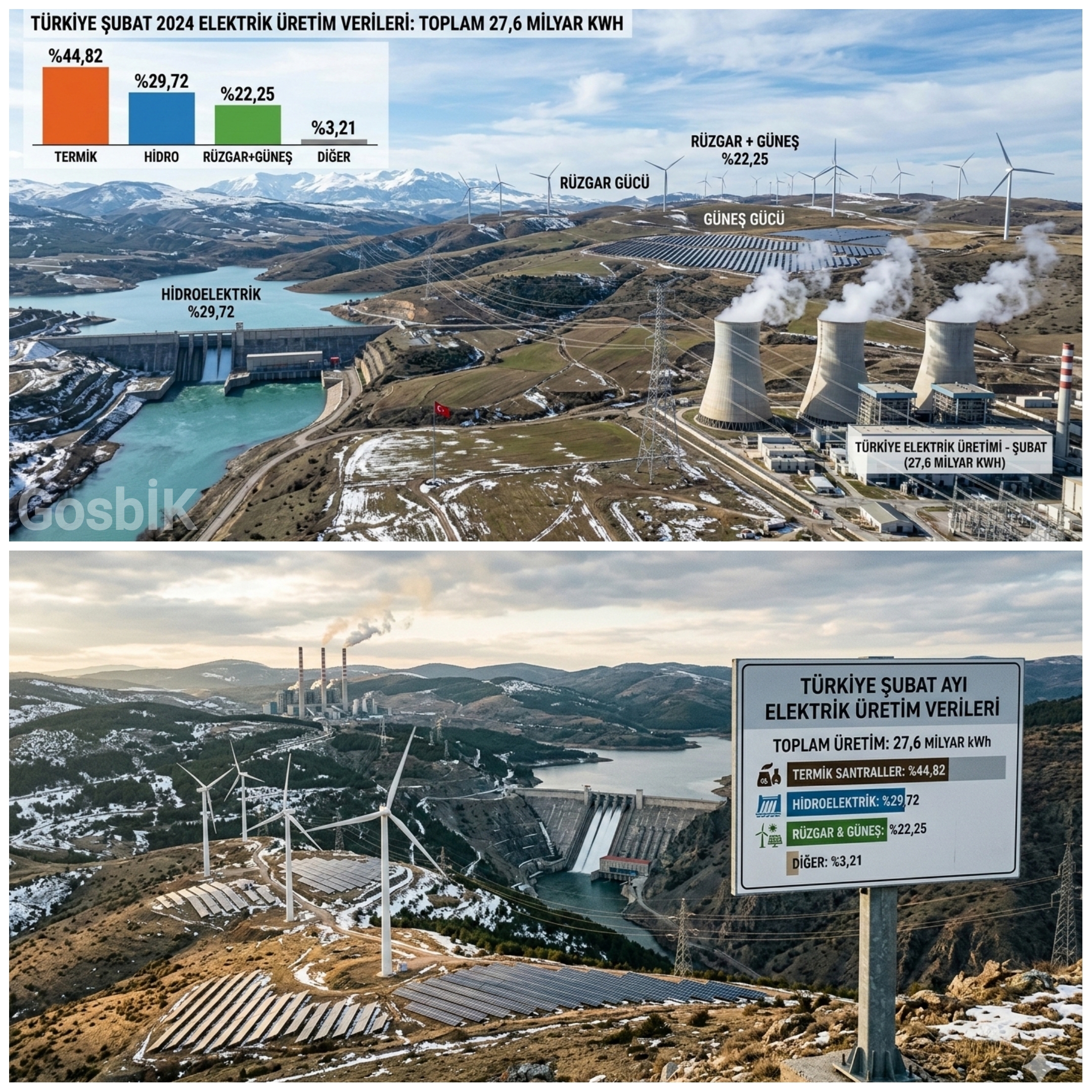 Türkiye’de Şubat Ayında 27,6 Milyar kWh Elektrik Üretildi: Kömür ve Hidroelektrik İlk Sırada